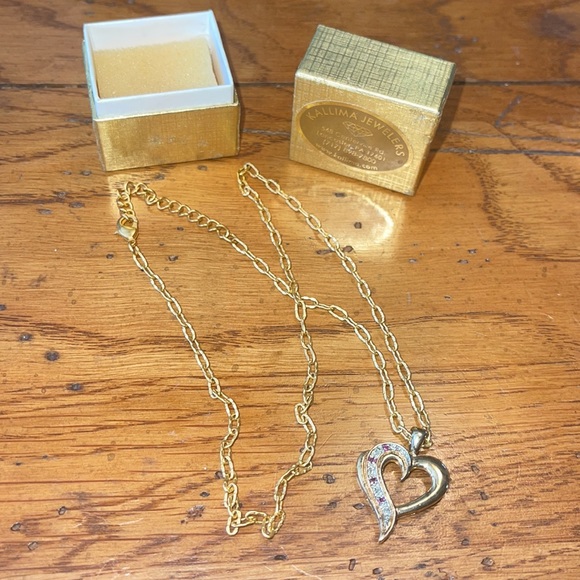 Vintage Heart Pendant marked 925 w/Chain Necklace & Box - diamonds & rubies?? - Picture 8 of 16